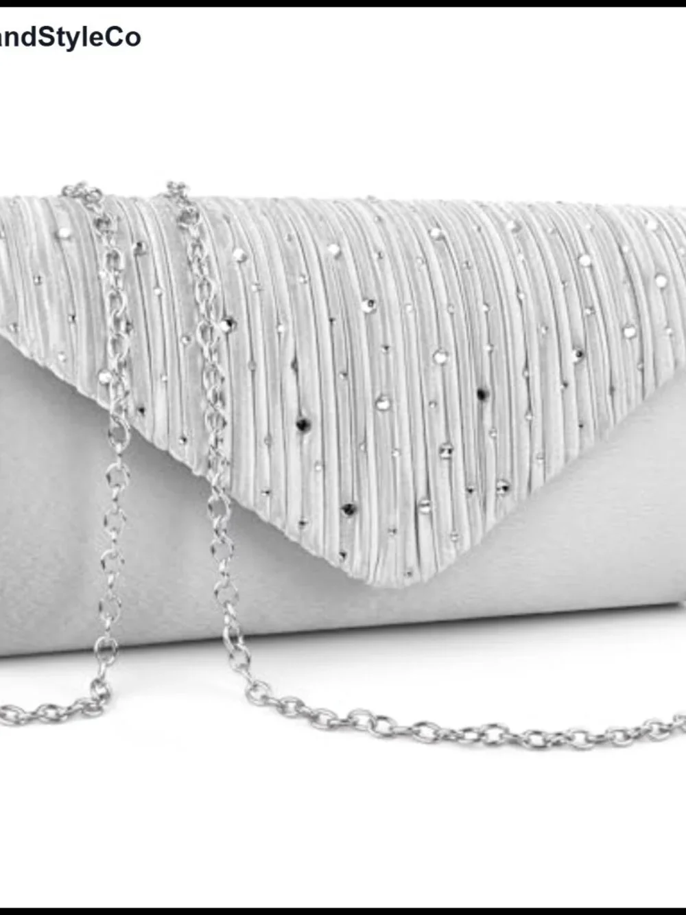 Satin Envelope Clutch Evening Bag with Rhinestones & Detachable Chain for